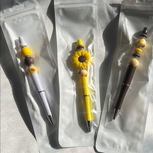 Set of Sunflower Yellow Beaded Ballpoint Pen